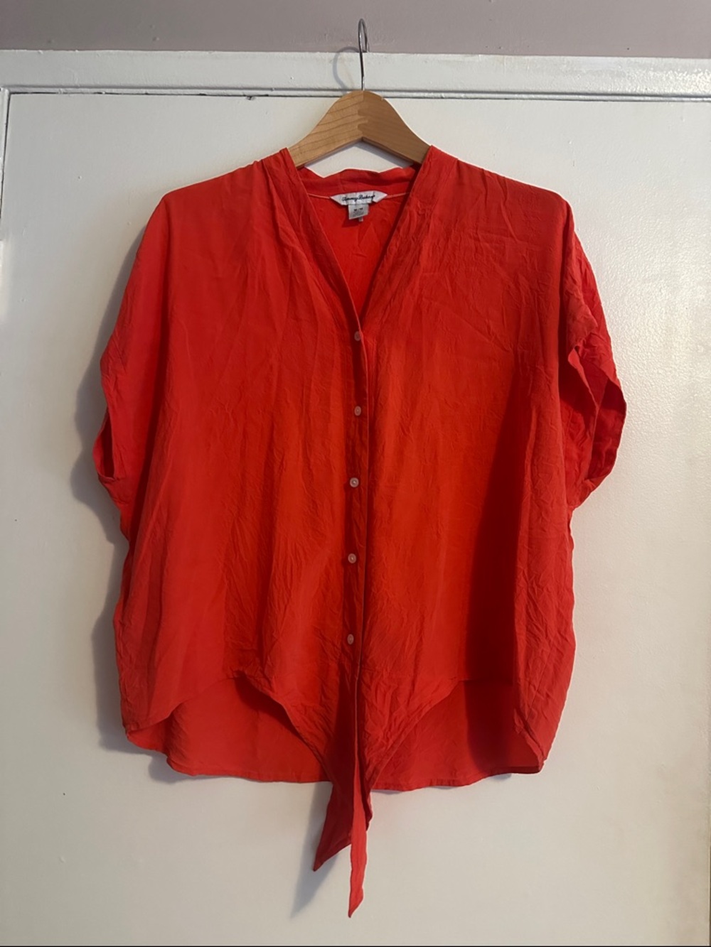 Tommy Bahama Vibrant Red Button-Down Tie-Hem Blouse